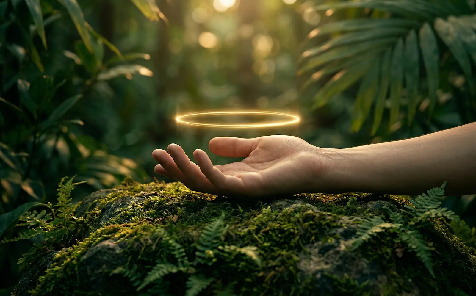 Cohérence cardiaque — main et cercle doré